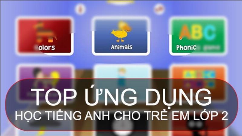 Màn hình máy tính bảng hiển thị ứng dụng học từ vựng tiếng Anh cho trẻ em với hình ảnh các con vật đầy màu sắc