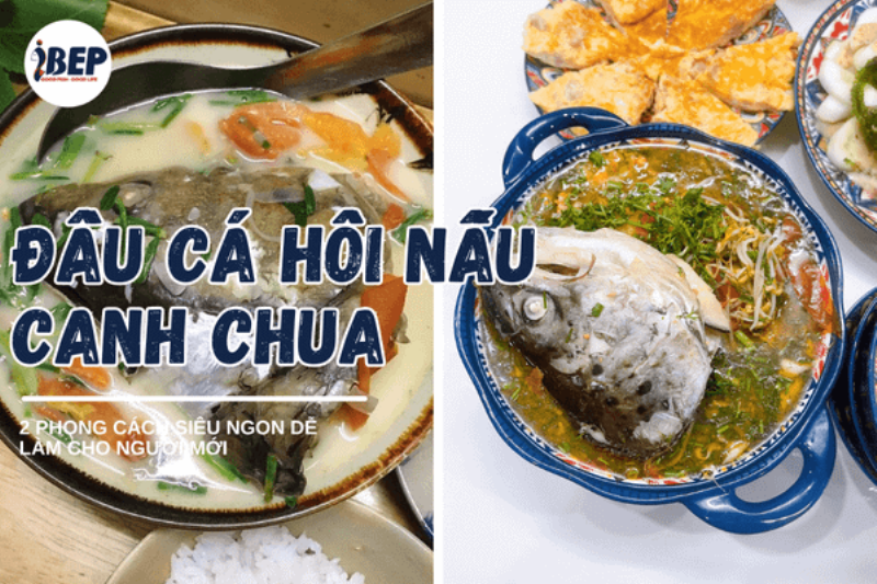 Chiên sơ đầu cá hồi giúp khử tanh và tăng hương vị cho món canh măng chua