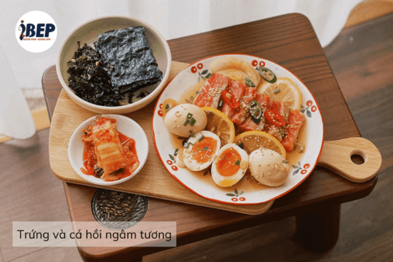 Trứng cá hồi ngâm muối Shoyu kiểu Nhật sau khi chế biến